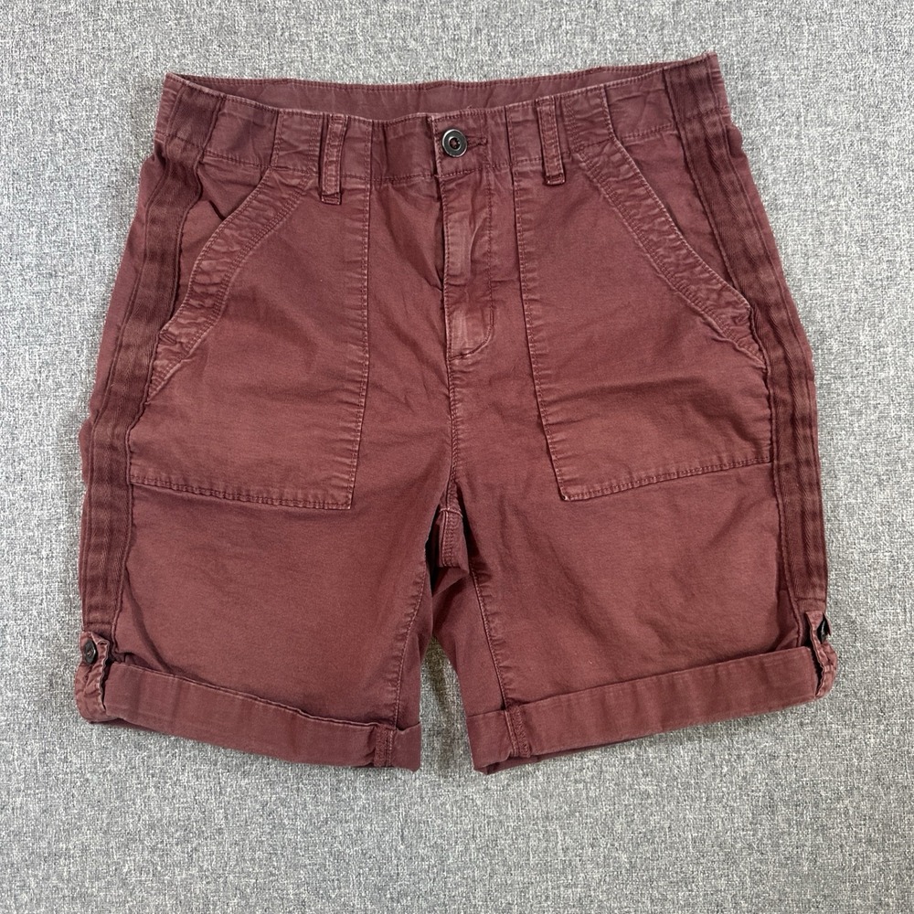 Denver Hayes Burgundy Roll Tab‎ Utility Shorts Women's Size 6 Stretch Casual